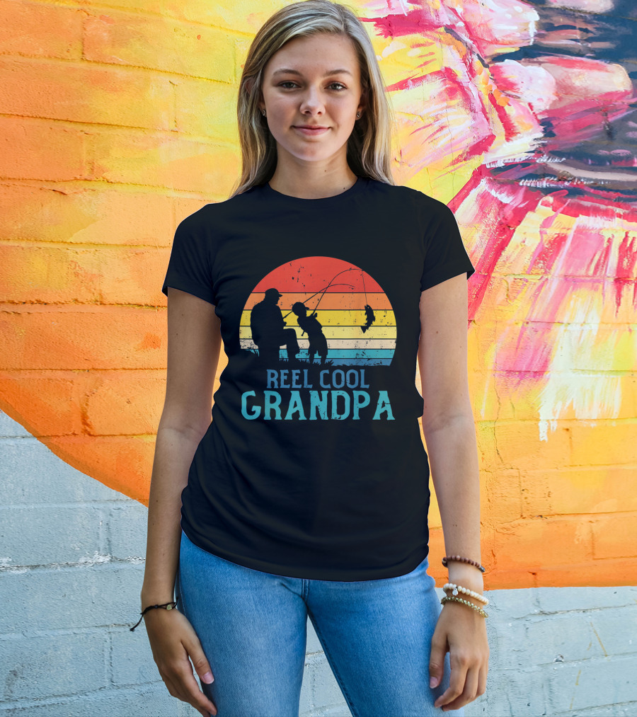Reel Cool Grandpa Fishing Sunset T-Shirt