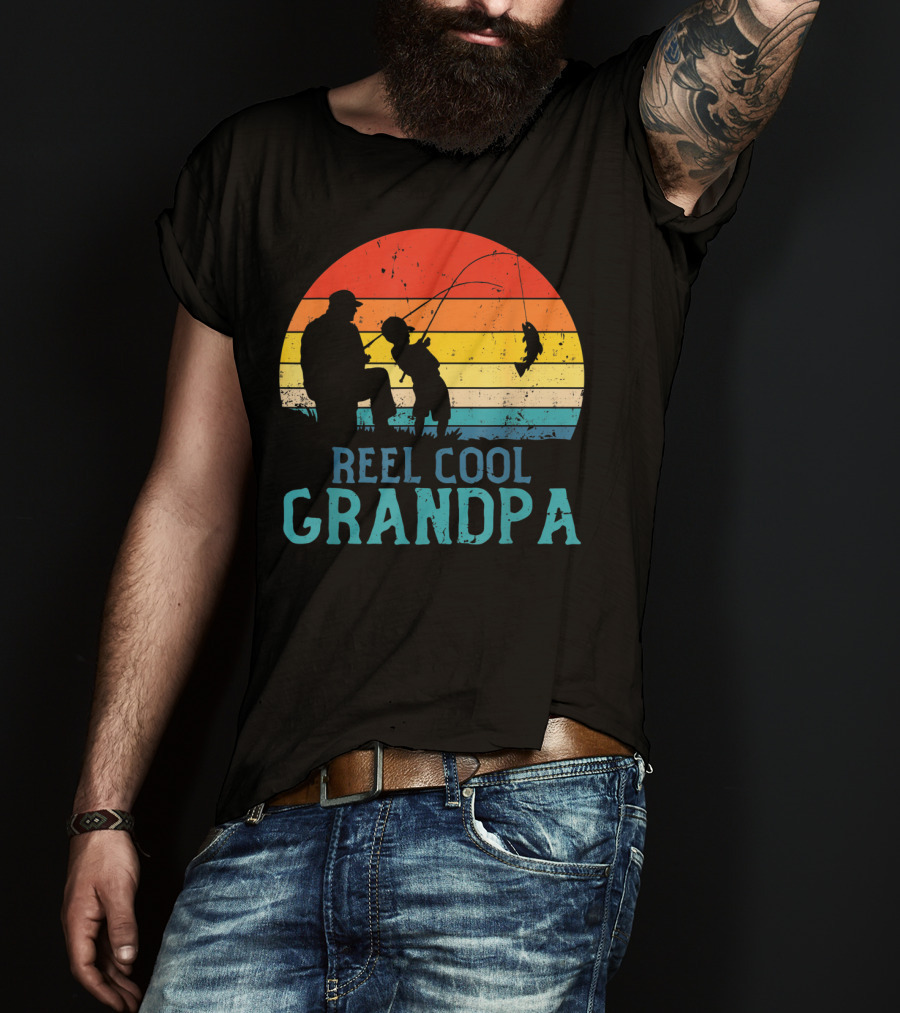 Reel Cool Grandpa Fishing Sunset T-Shirt
