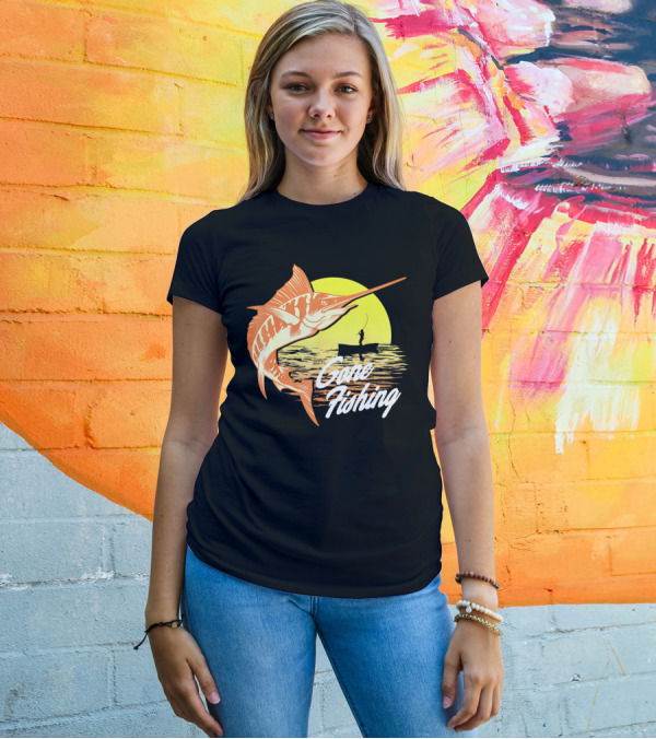 Gone Fishing Swordfish Sunrise Fishing Scene T-Shirt