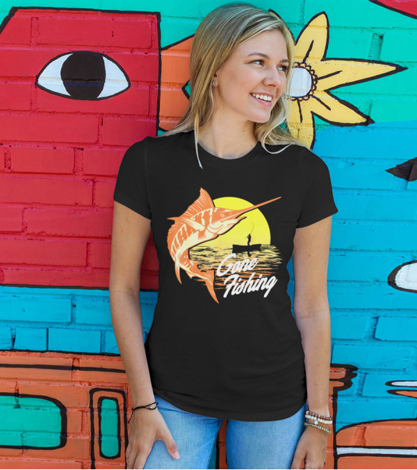 Gone Fishing Swordfish Sunrise Fishing Scene T-Shirt