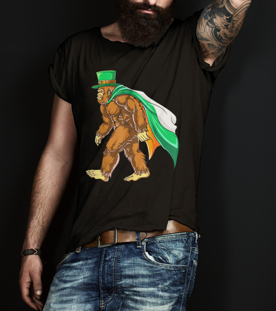Bigfoot St Patricks Day Boys Leprechaun Irish Flag Sasquatch T-Shirt