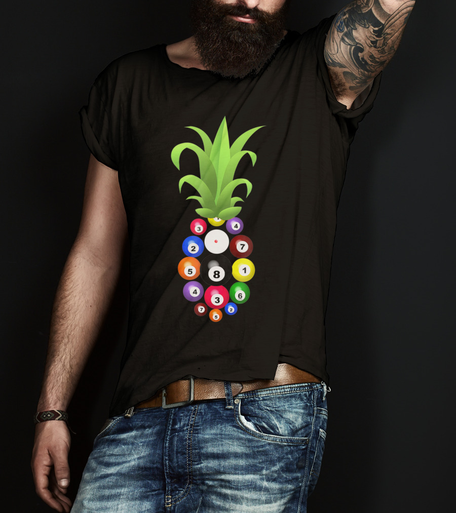 Billiards Pineapple Eight Ball Hawaiian Aloha Beach Hawaii Pool Balls Fruit Fusion T-Shirt