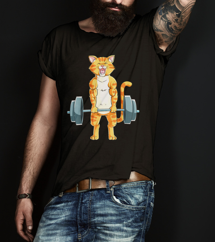 Cat Powerlifting Deadlift Gym Lifting Weights T-Shirt