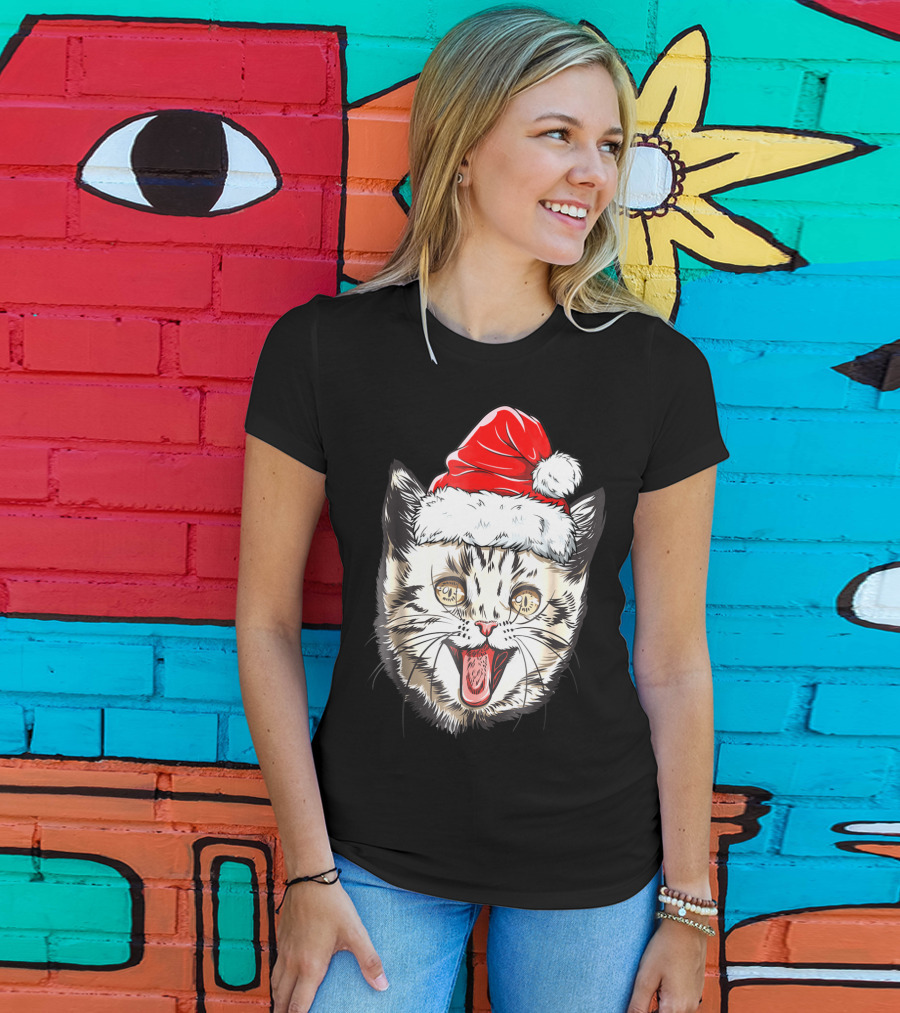 Festive Cat Santa Holiday Cheer T-Shirt