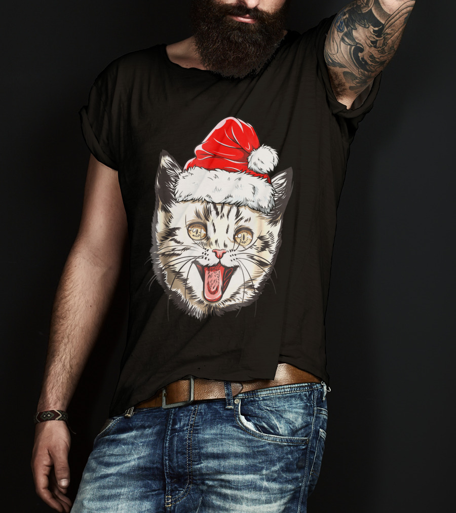 Festive Cat Santa Holiday Cheer T-Shirt