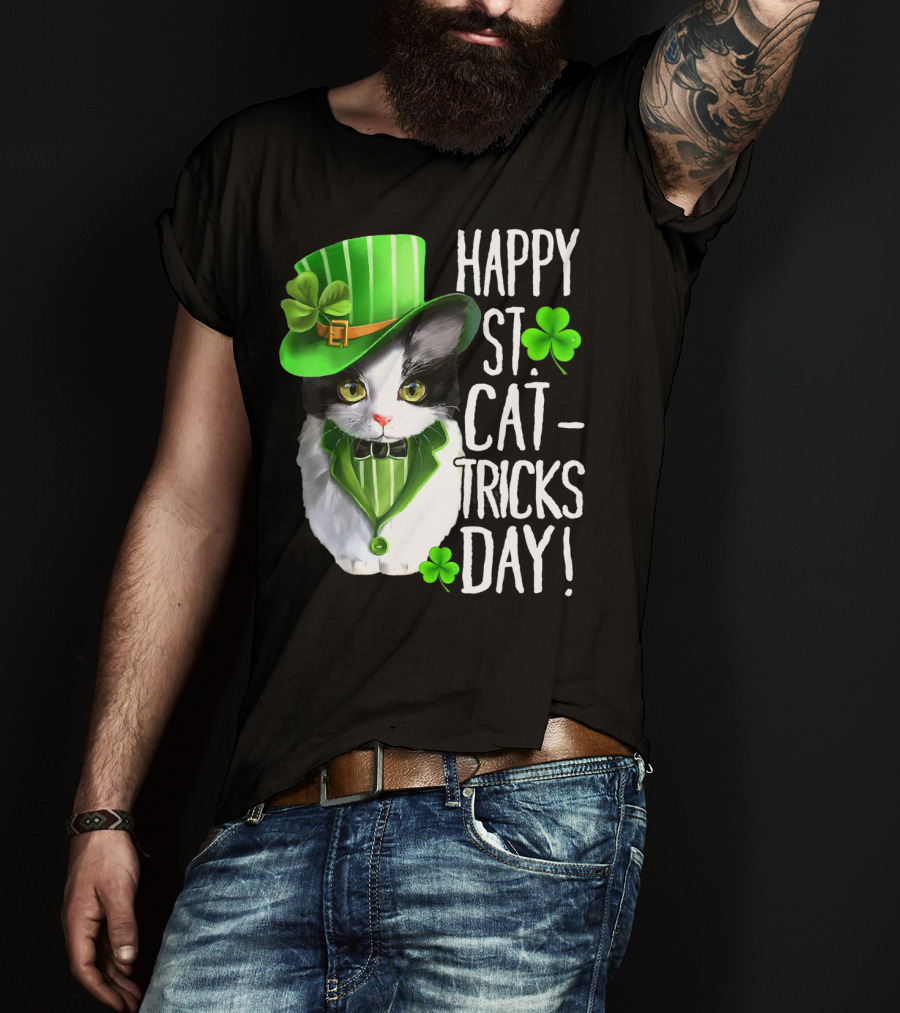 Happy St. Cat-Tricks Day Leprechaun Cat Shamrock T-Shirt
