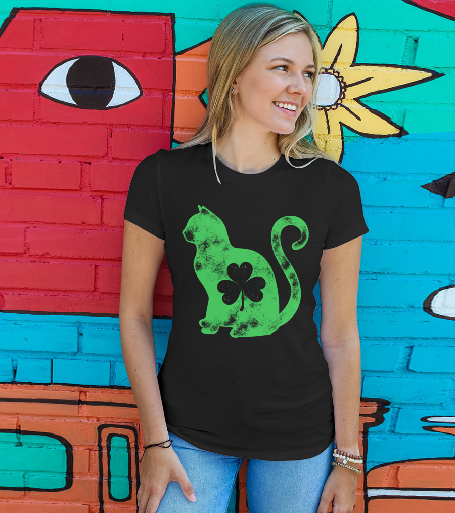 Cat Shamrock St Patricks Day Happy Cattys Women T-Shirt