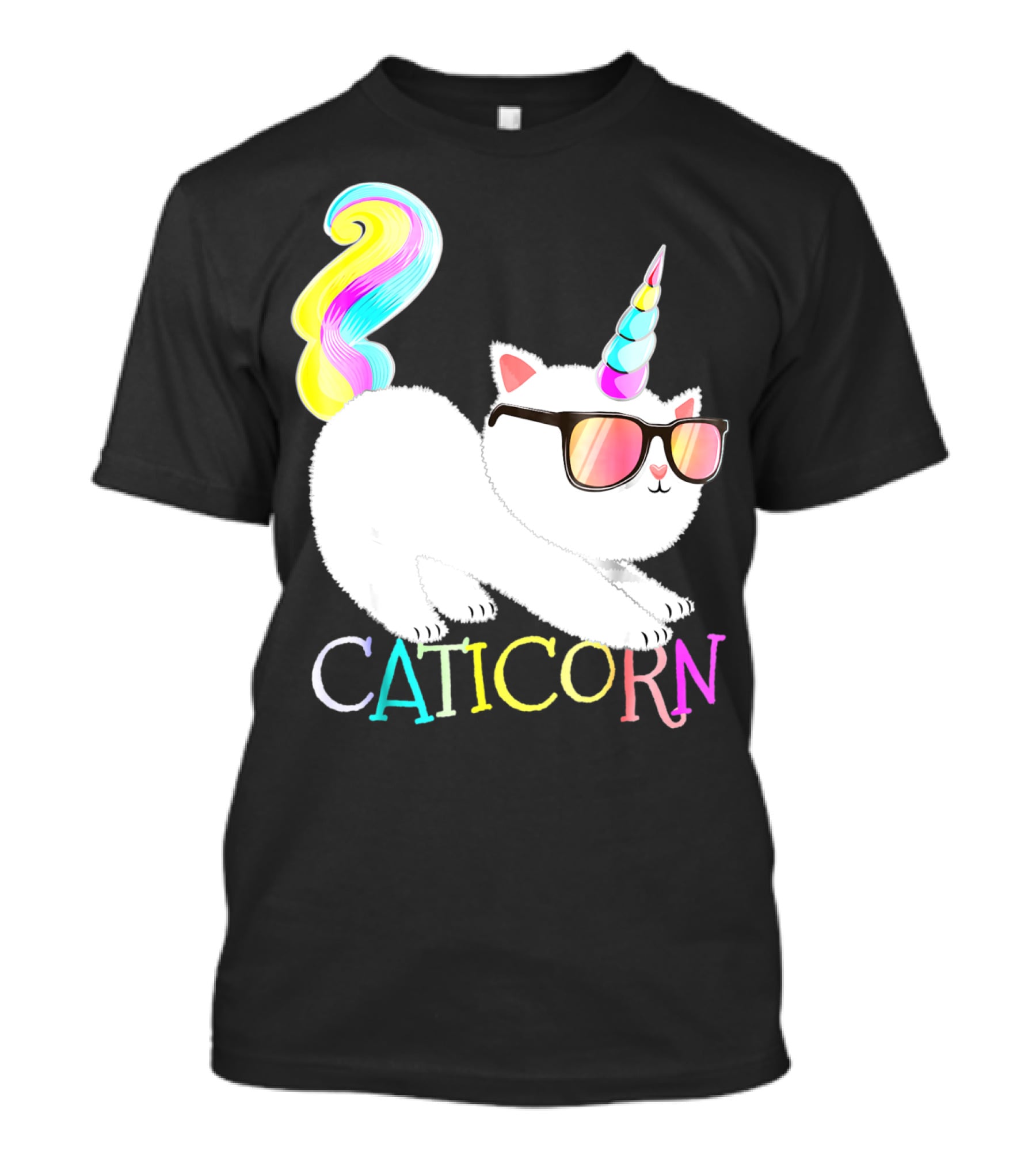 Caticorn Rainbow Unicorn Cat Girls Sunglasses Colorful Mane T-Shirt