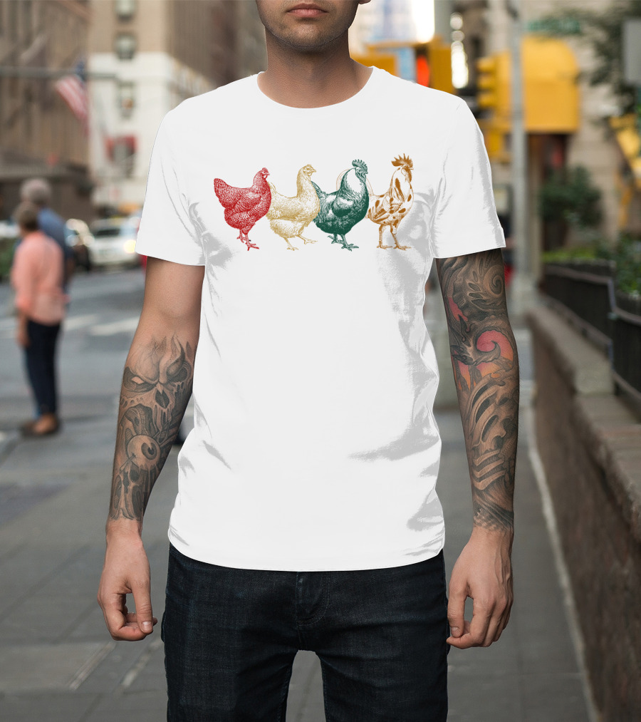 Vintage Colorful Chickens Farm Poultry Farmer T-Shirt