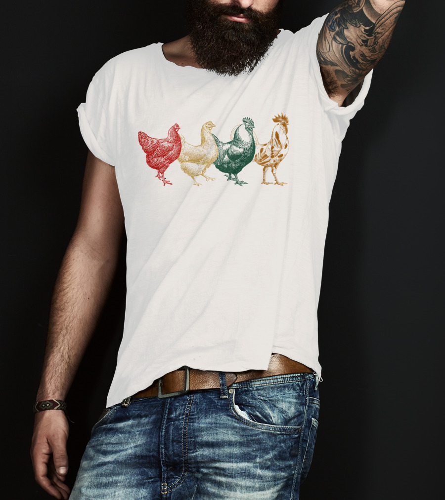 Vintage Colorful Chickens Farm Poultry Farmer T-Shirt