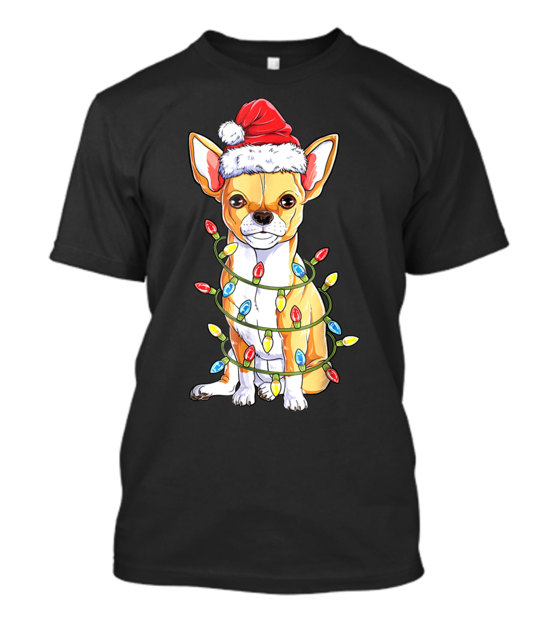 Chihuahua Christmas Santa Hat Holiday Lights Dog T-Shirt
