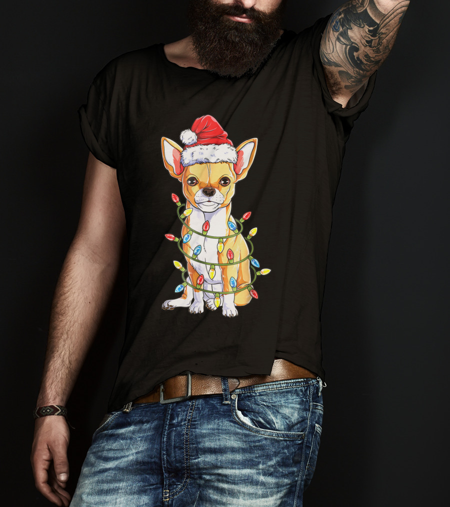 Chihuahua Christmas Santa Hat Holiday Lights Dog T-Shirt