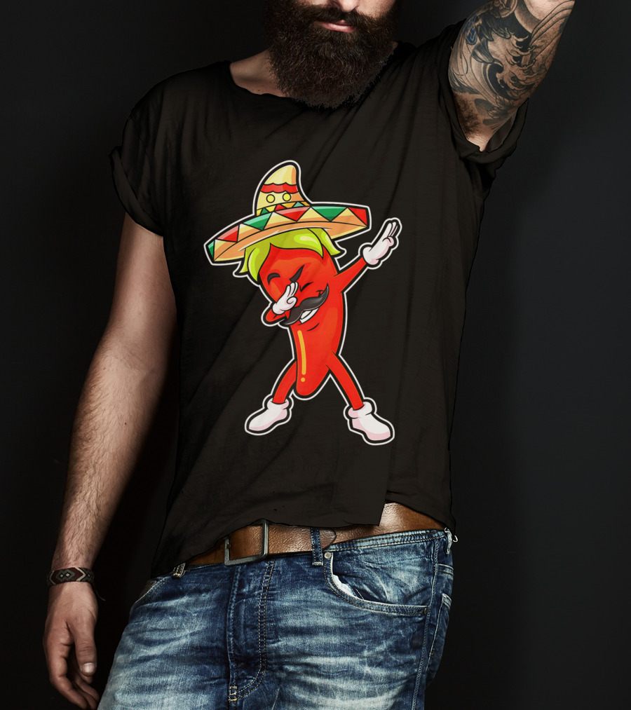 Chili Dabbing Pepper With Sombrero Mexican Hot Jalapeno Dab T-Shirt