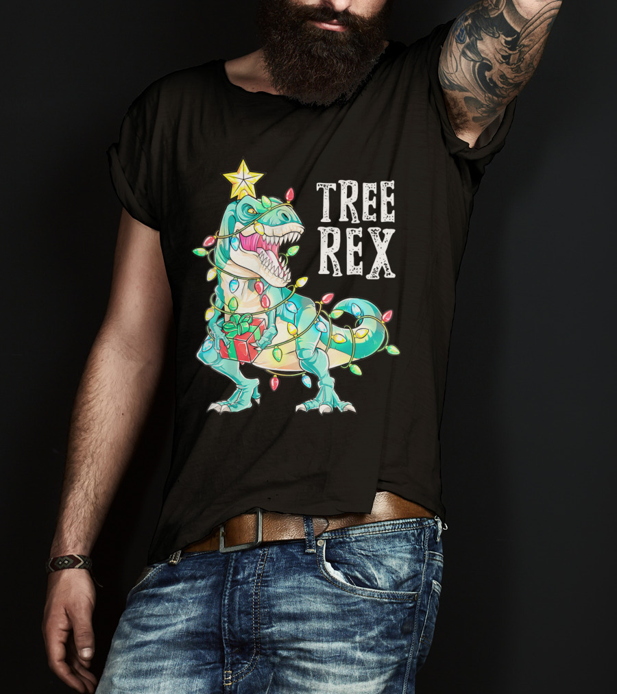 Tree Rex Christmas Kids Dinosaur Lights T-Shirt