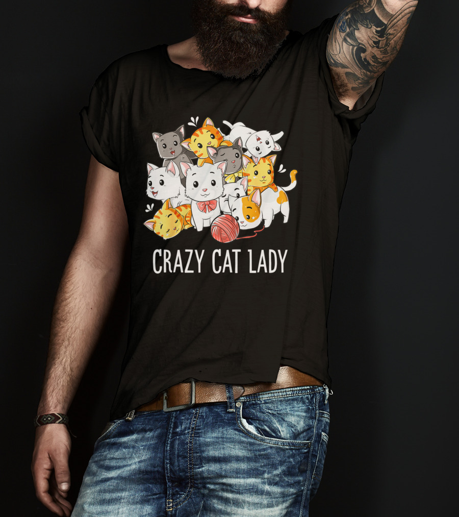 Crazy Cat Lady Funny Cats Kitty Kitten Meme With Playful Yarn Ball T-Shirt