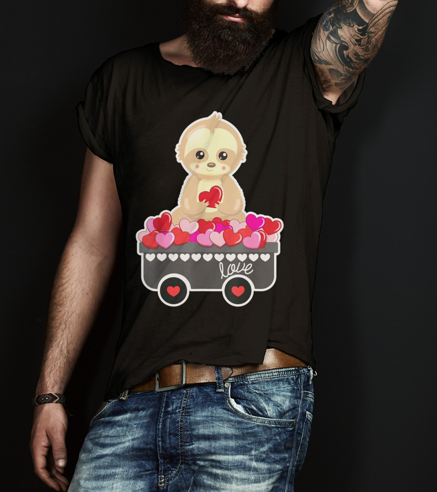 Cute Sloth Love Valentine Hearts In Cart T-Shirt