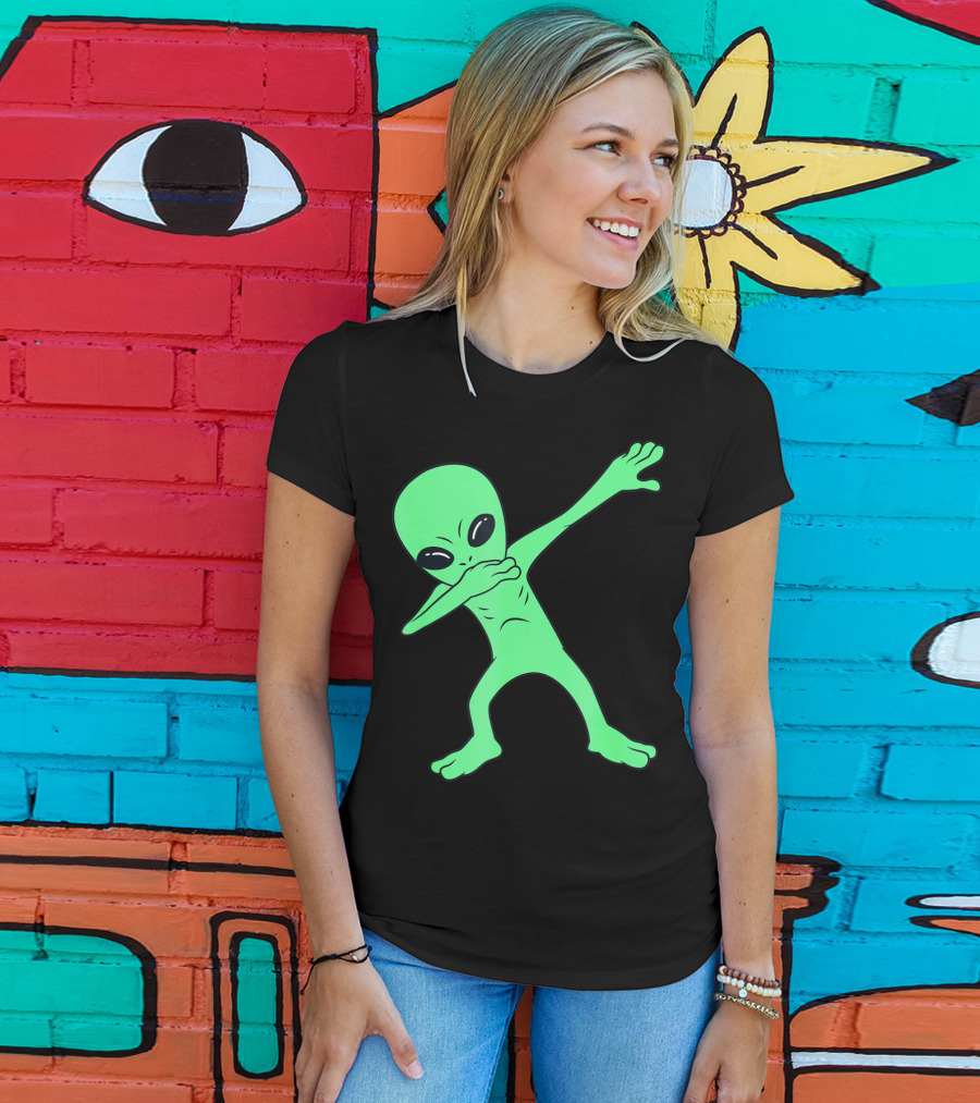 Dabbing Alien Halloween Funny Dab Girl Green Alien Dab Dance T-Shirt
