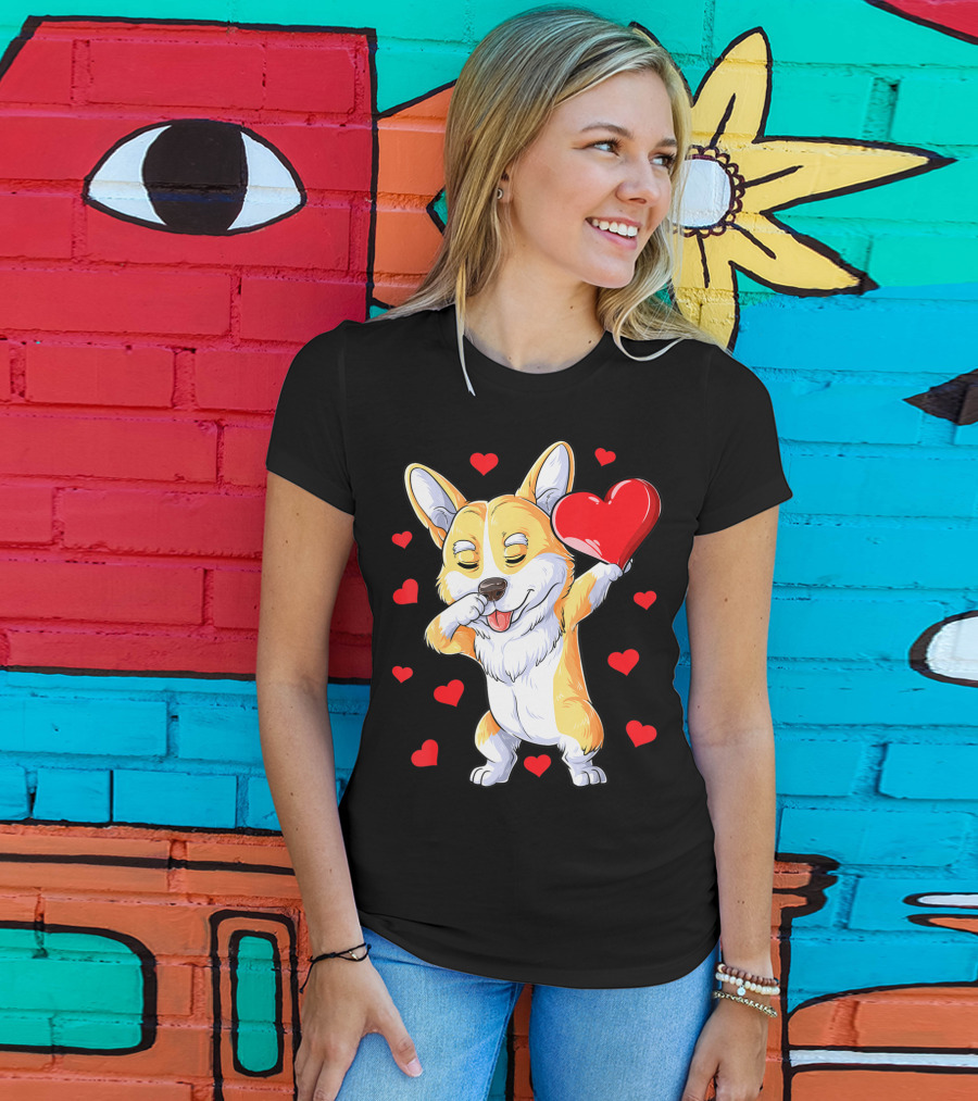 Valentines Day Dabbing Corgi Dog Lover Heart Boys Love T-Shirt