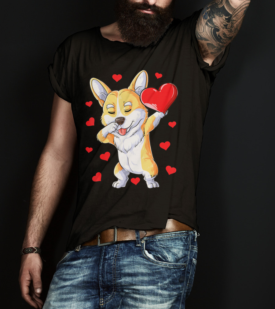 Valentines Day Dabbing Corgi Dog Lover Heart Boys Love T-Shirt