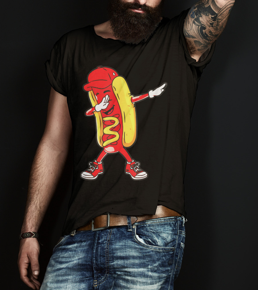 Dabbing Hot Dog Hip Hop Dance With Cap And Sneakers T-Shirt