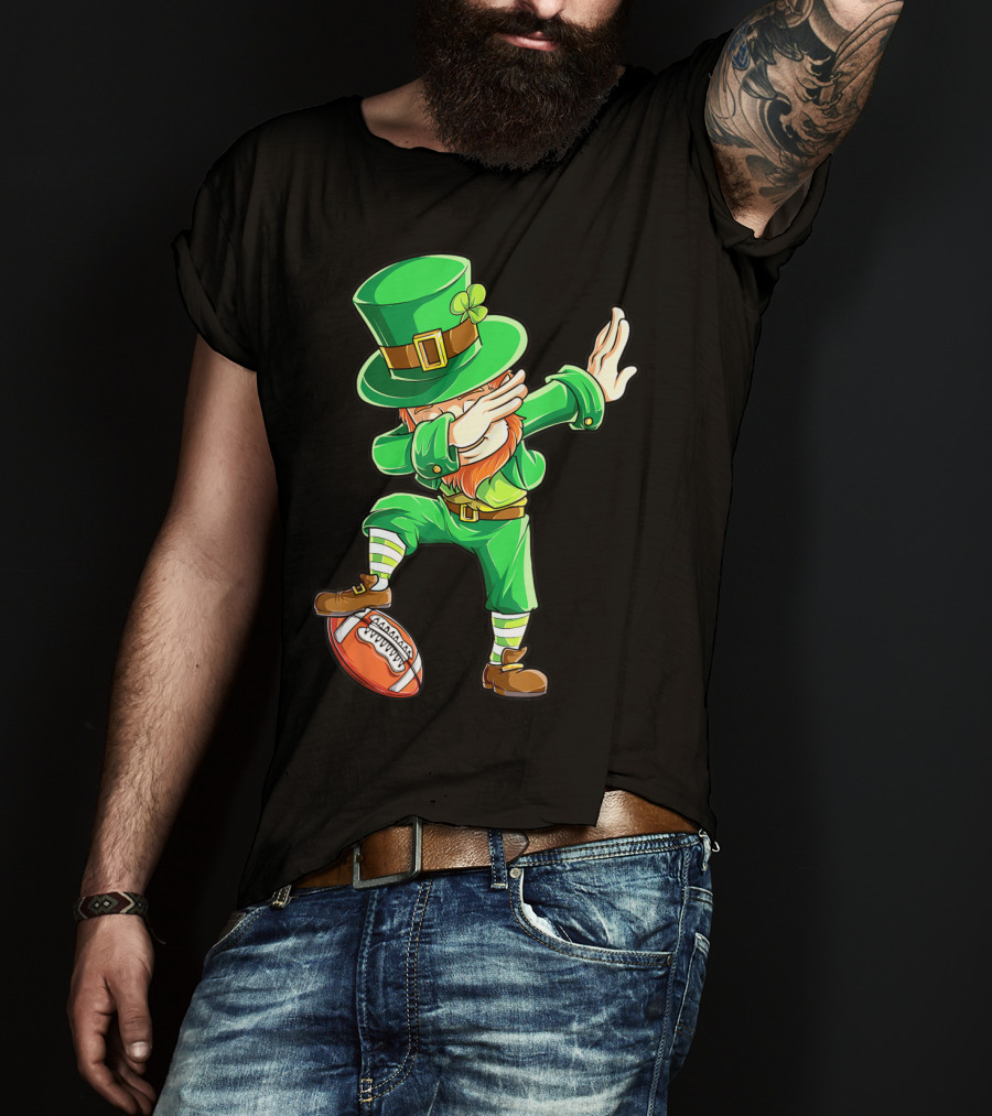 Dabbing Leprechaun On American Football Ball T-Shirt