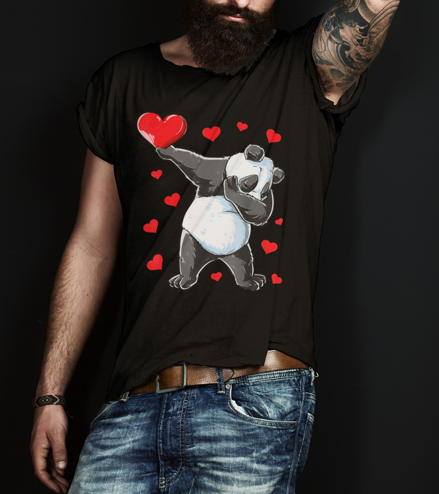 Valentines Day Dabbing Panda With Hearts Girls Bear T-Shirt