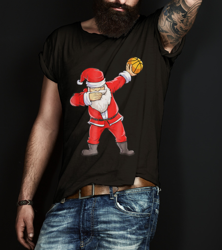 Dabbing Santa Basketball Christmas Boys Men Ball T-Shirt