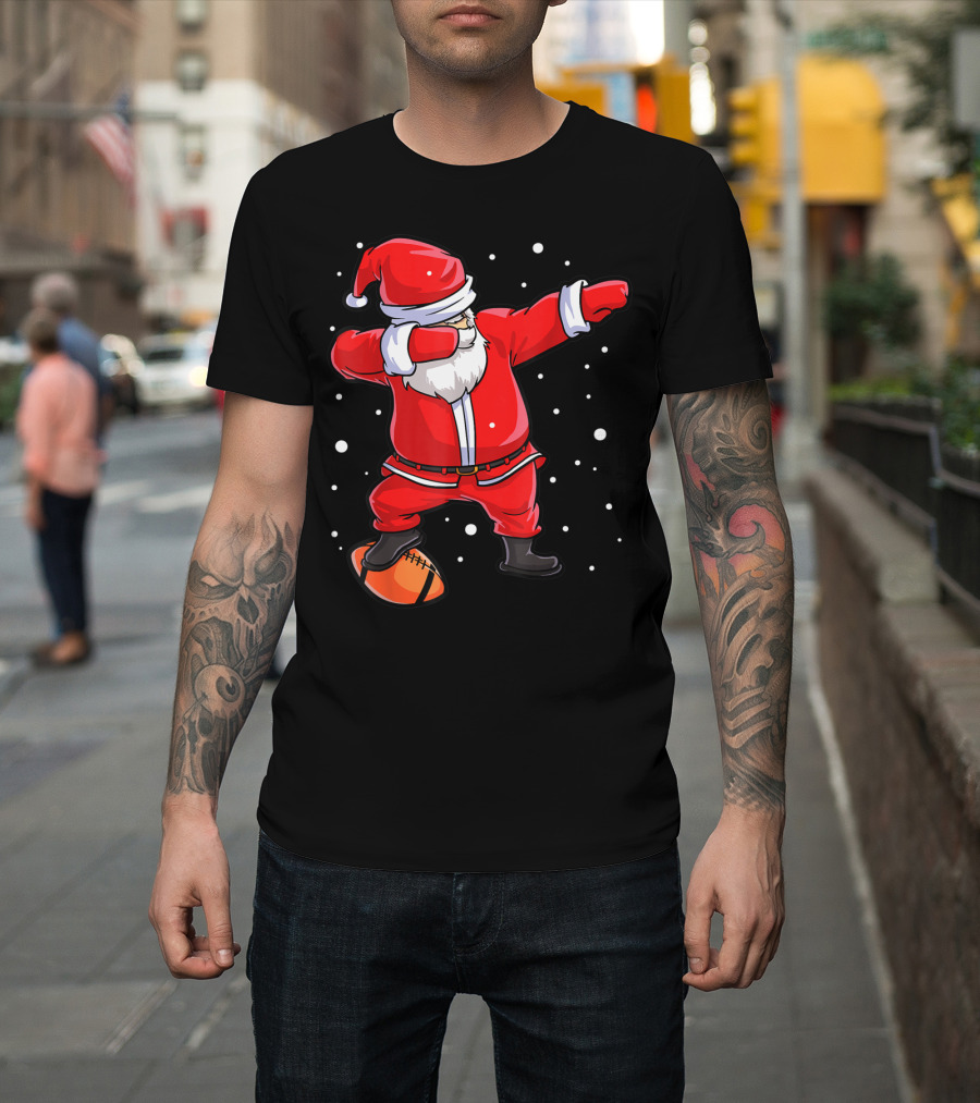 Dabbing Santa Football Christmas Snowflakes T-Shirt