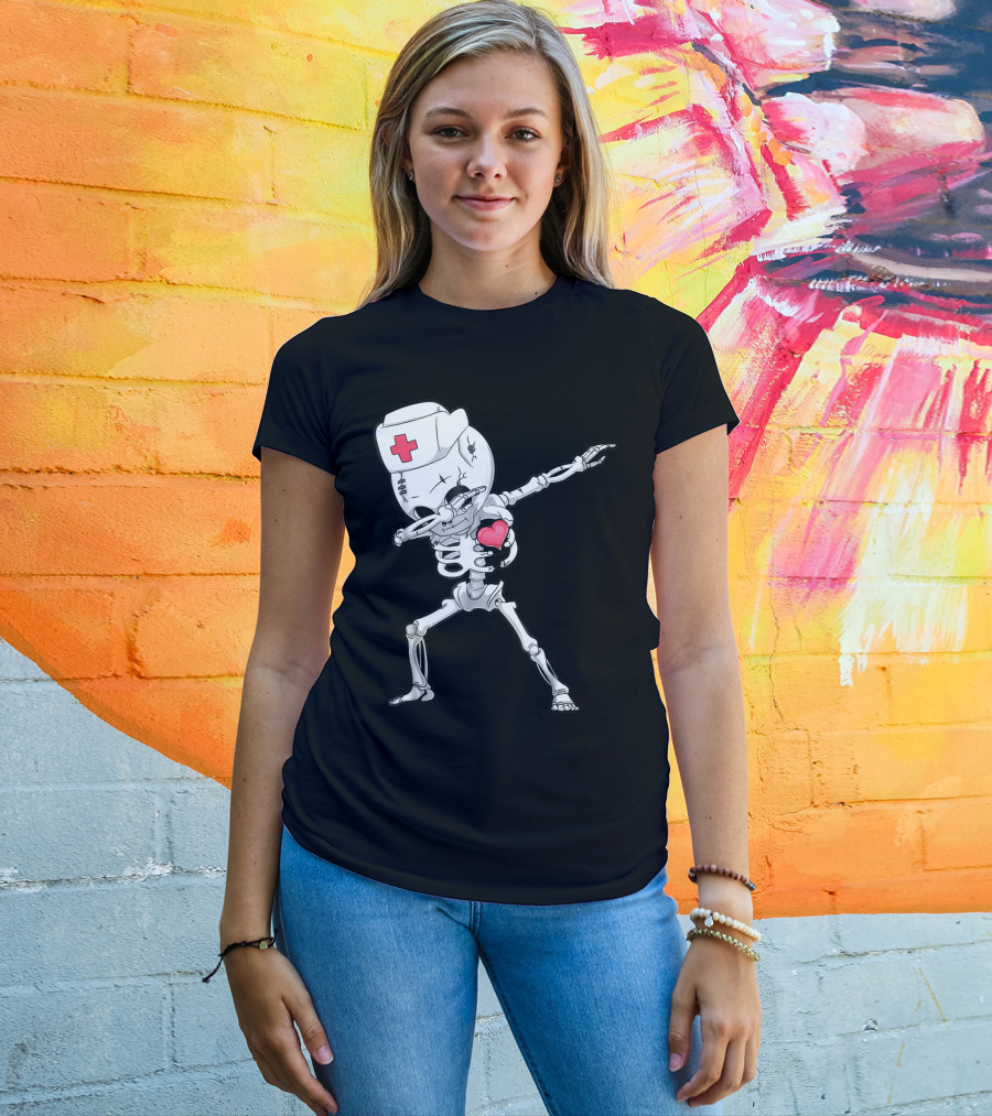 Dabbing Skeleton Nurse Xray Heart Halloween Dab T-Shirt