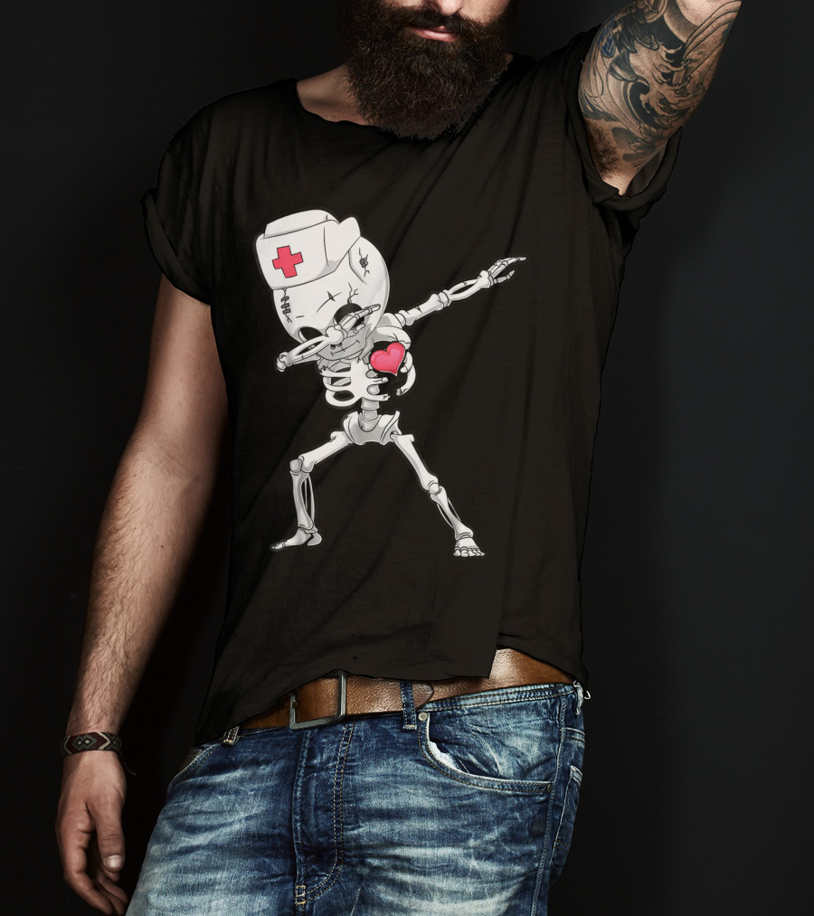 Dabbing Skeleton Nurse Xray Heart Halloween Dab T-Shirt