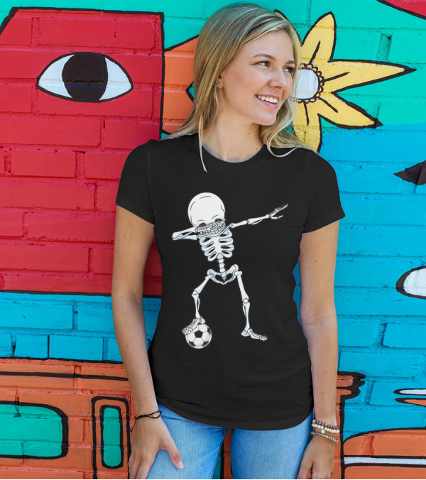 Dabbing Skeleton Halloween Soccer Skull T-Shirt
