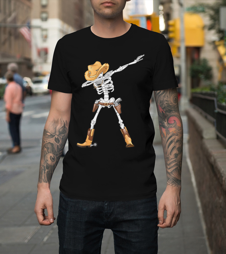 Dabbing Skeleton Cowboy Halloween Kids Boys Dab T-Shirt