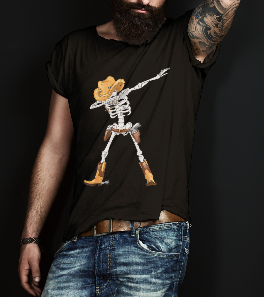 Dabbing Skeleton Cowboy Halloween Kids Boys Dab T-Shirt