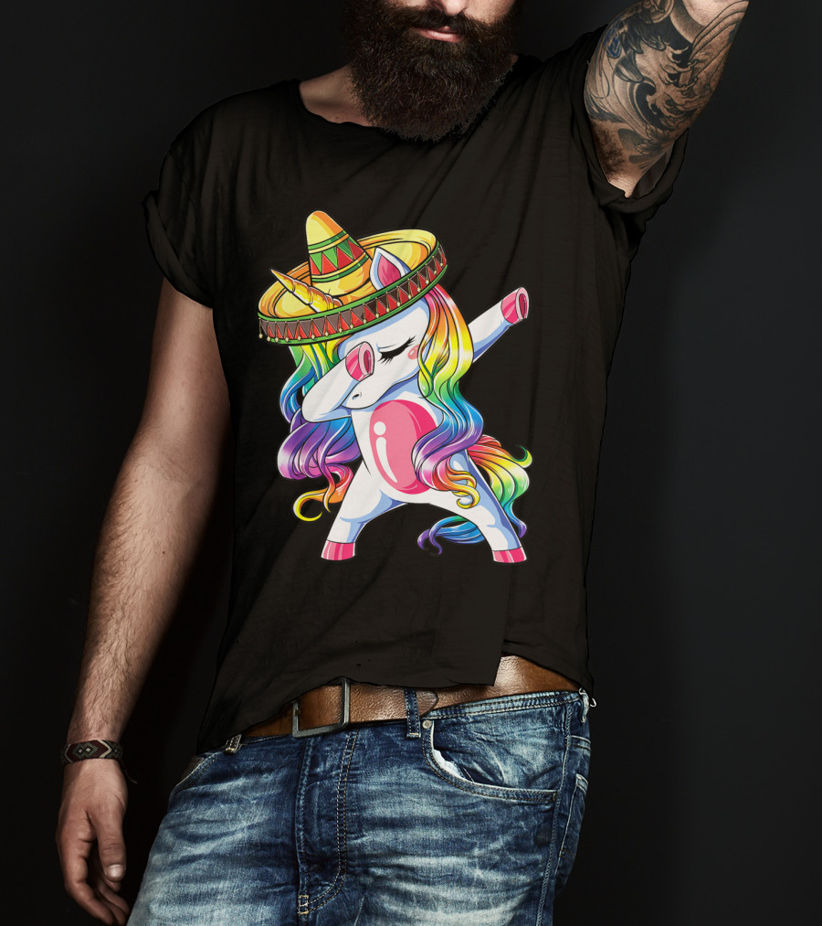 Funny Dabbing Unicorn Rainbow Sombrero Cinco De Mayo Women T-Shirt