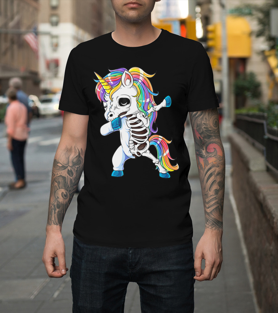 Dabbing Unicorn Skeleton Halloween Girls Dab Rainbow T-Shirt