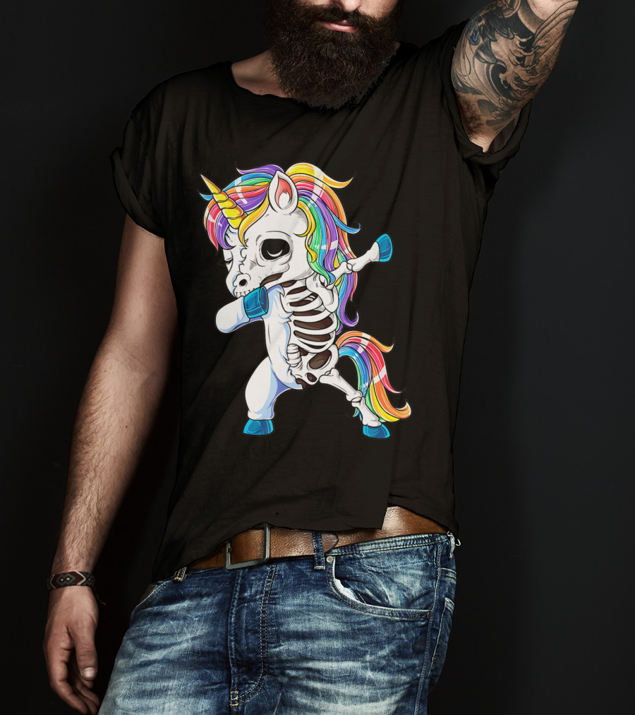 Dabbing Unicorn Skeleton Halloween Girls Dab Rainbow T-Shirt