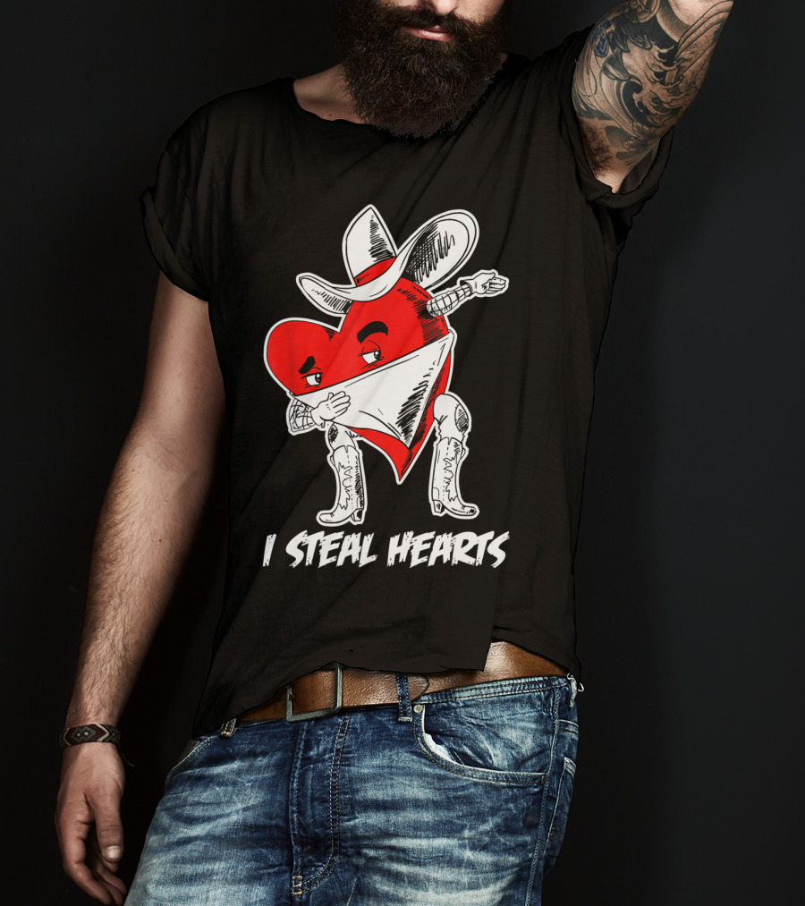 I Steal Hearts Dabbing Valentines Cowboy Heart T-Shirt