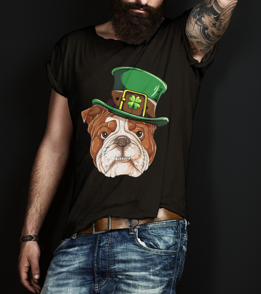 St Patricks Day English Bulldog Leprechaun Hat T-Shirt