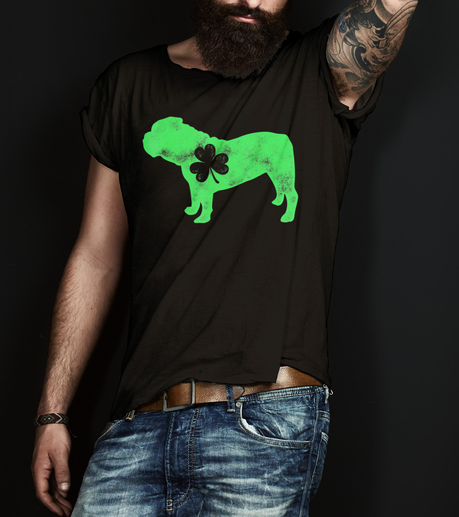 St Patricks Day English Bulldog Shamrock Men Dog T-Shirt