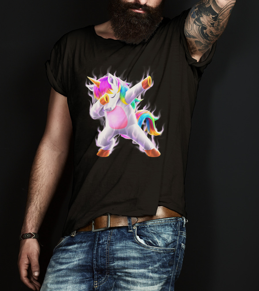 Dabbing Rainbow Unicorn Fantasy Magic Bright Mane T-Shirt