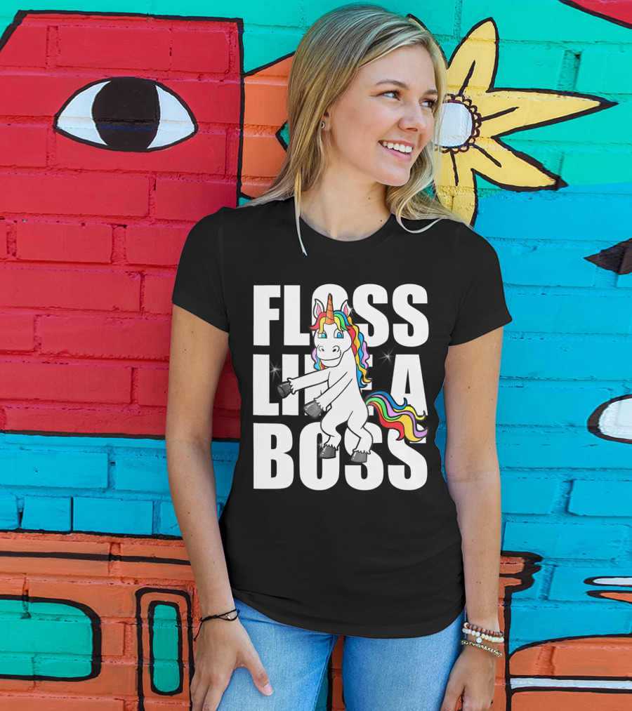 Floss Like A Boss Rainbow Unicorn Dance Girls T-Shirt