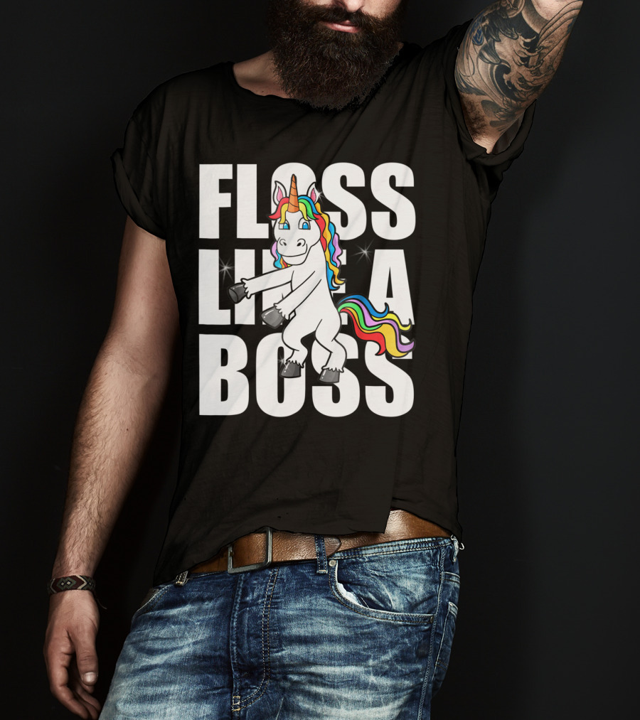 Floss Like A Boss Rainbow Unicorn Dance Girls T-Shirt