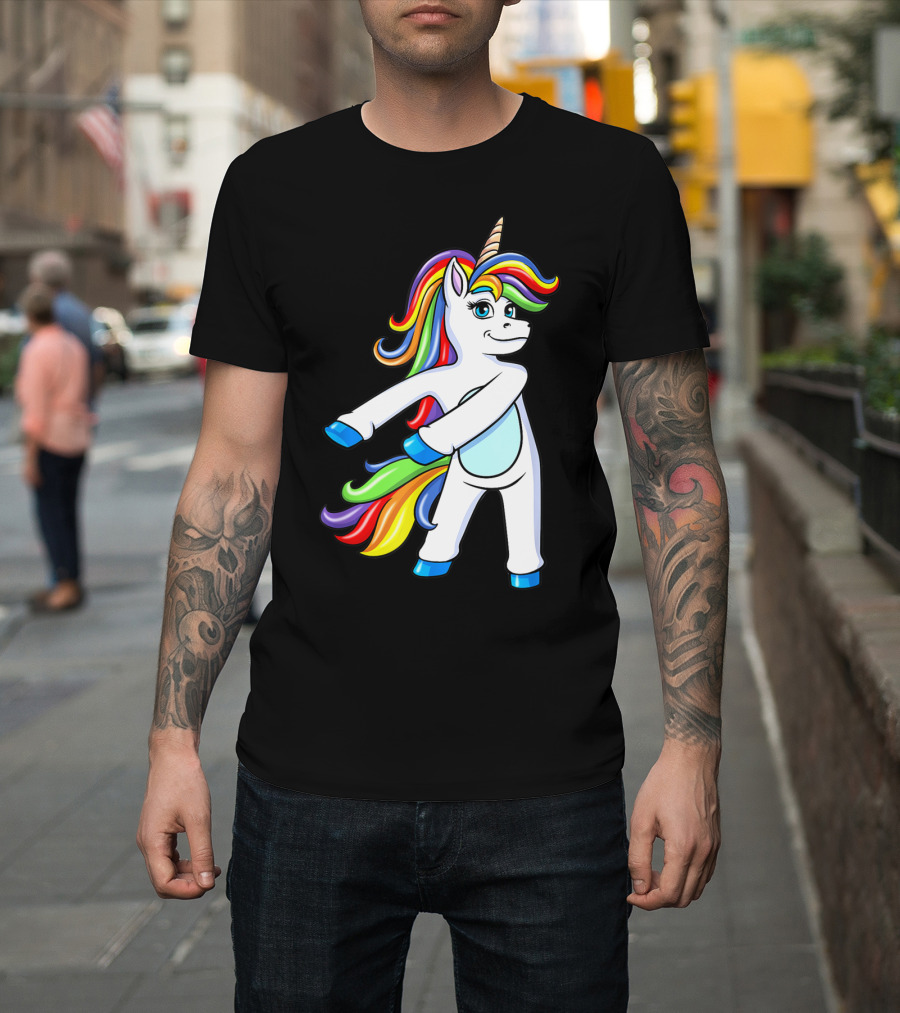 Flossing Unicorn Dance with Rainbow Mane and Tail T-Shirt