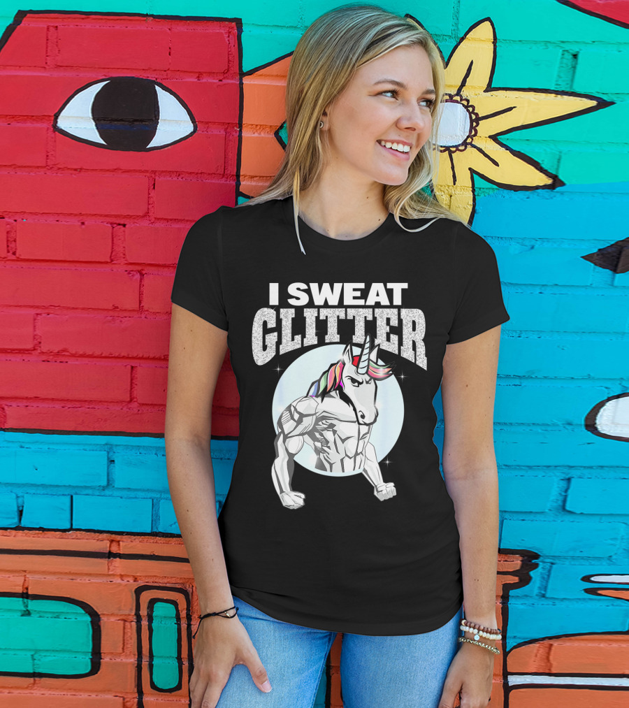 I Sweat Glitter Unicorn Lover Gym Workout T-Shirt