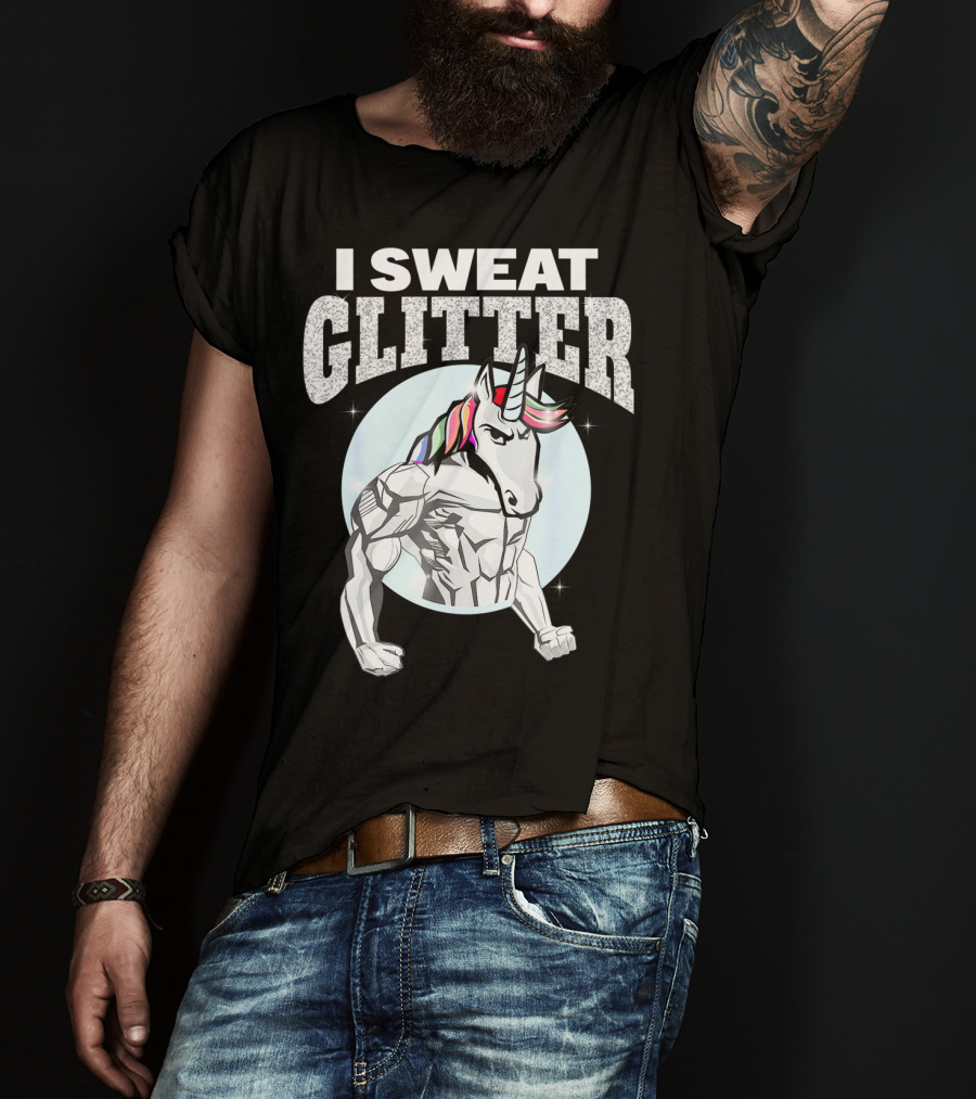 I Sweat Glitter Unicorn Lover Gym Workout T-Shirt