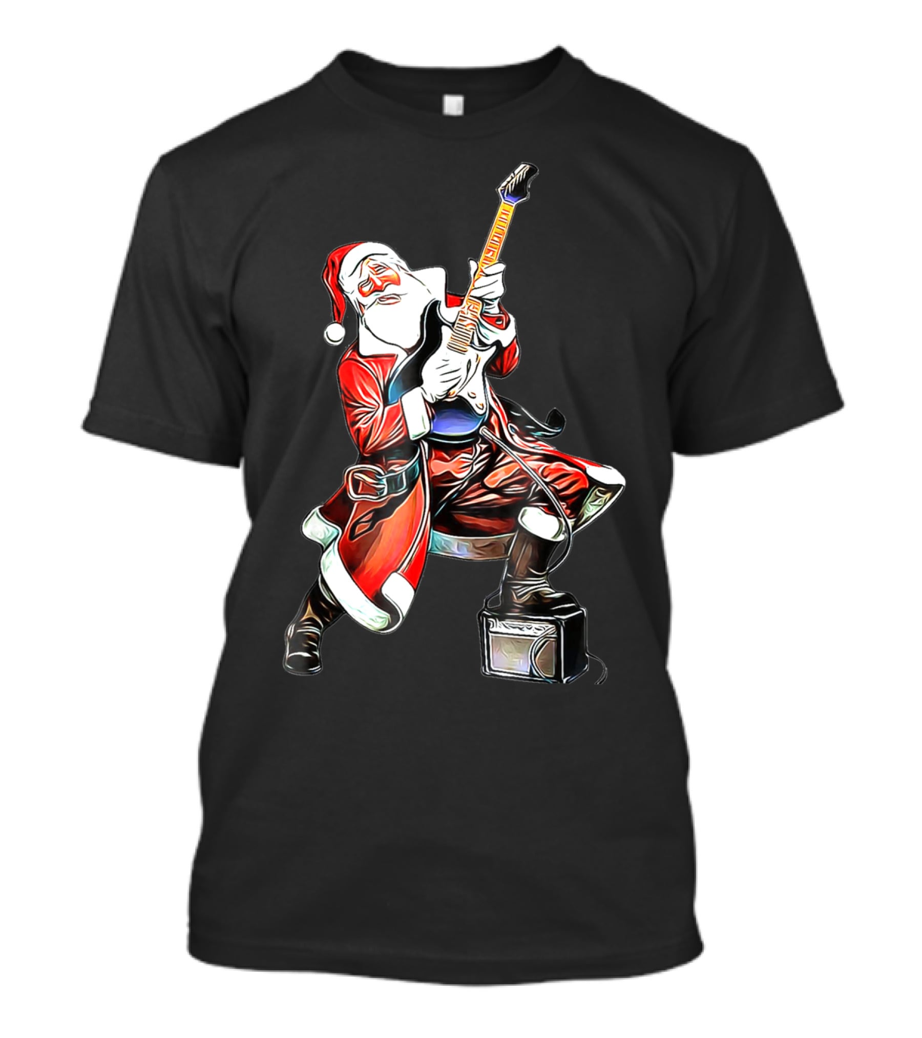 Funny Christmas Rock N Roll Santa Playing Guitar T-Shirt