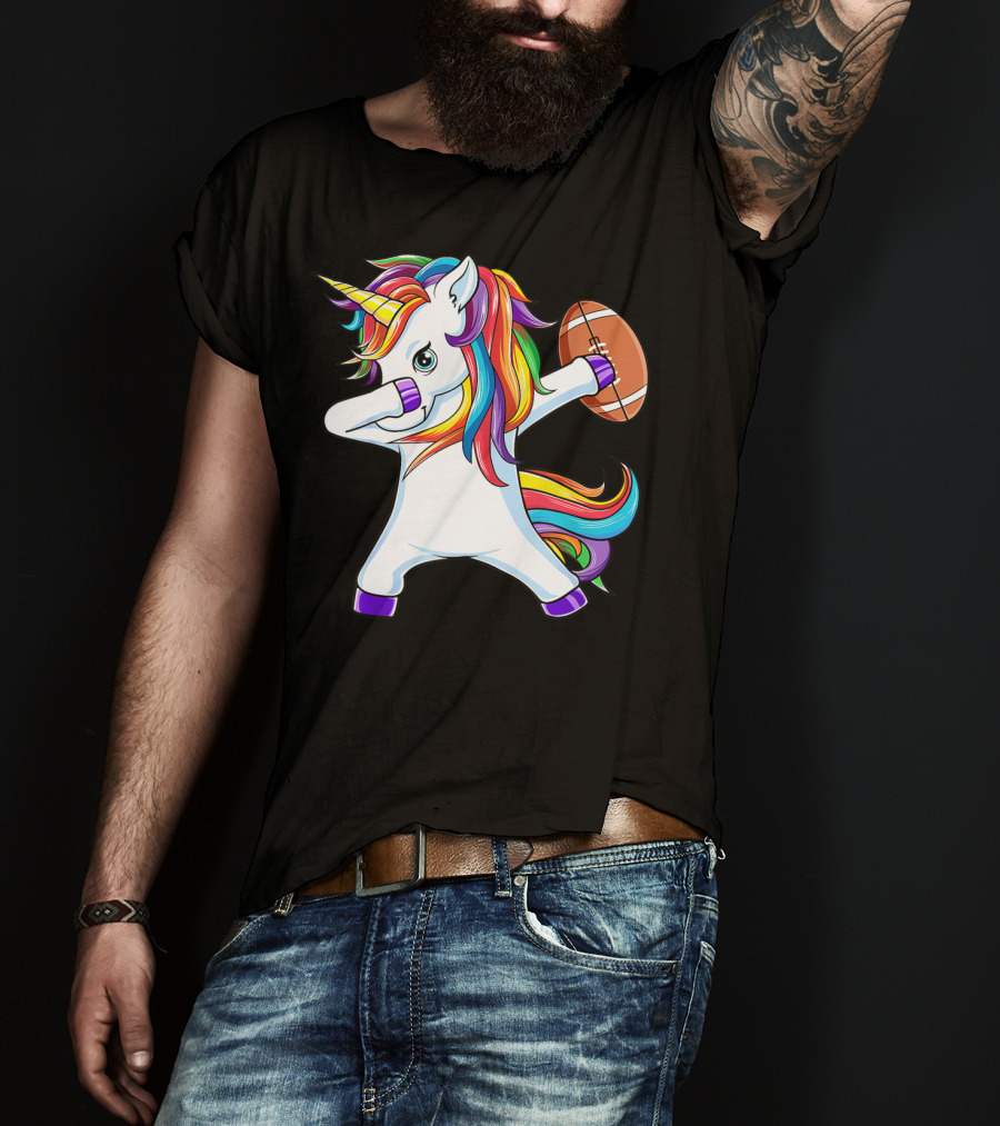 Funny Dabbing Unicorn With American Football T-Shirt