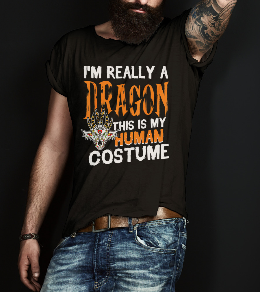 I'm Really A Dragon This Is My Human Costume Halloween Men Boy T-Shirt