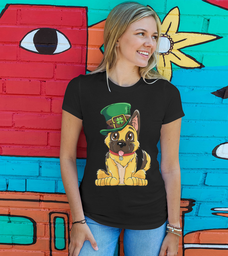 German Shepherd In Leprechaun Hat St Patricks Day Dog T-Shirt