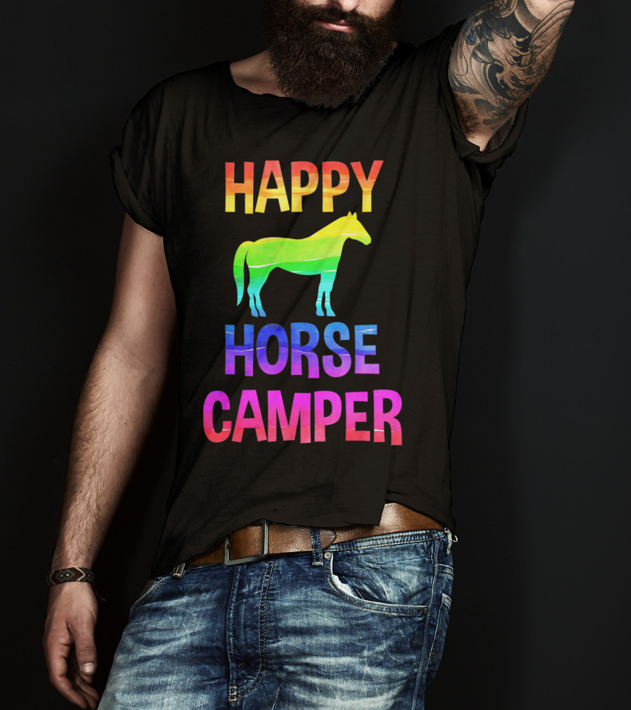 Happy Horse Camper Summer Camp Day Sleep Away Horseback Ride Rainbow T-Shirt
